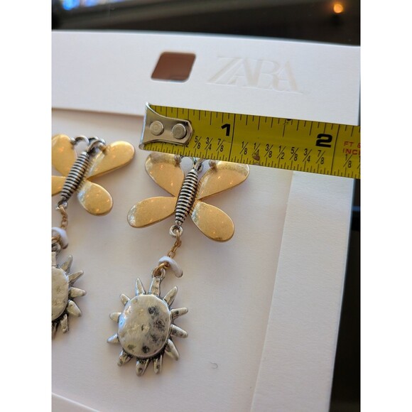 ZARA Earrings Butterfly Sun Contrast Gold Silver Tone Drop Whimsy Statement NEW - Picture 5 of 7